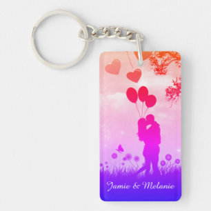 Romantic Couple Silhouette Love Art Personalised Key Ring