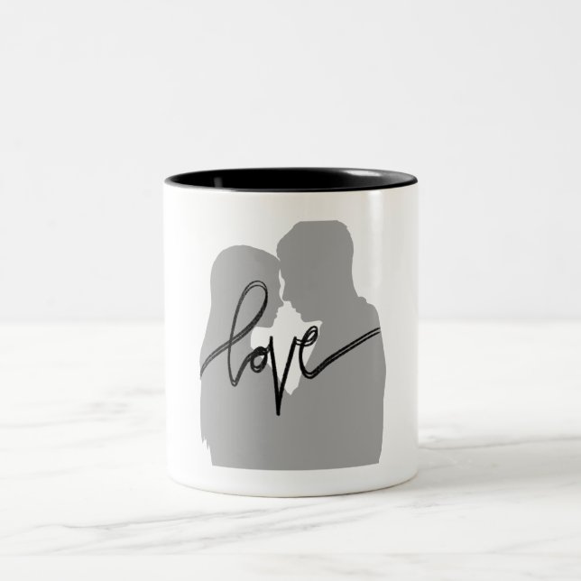 Romantic Couple Silhouette Love Quote Two-Tone Cof Coffee Mug (Center)