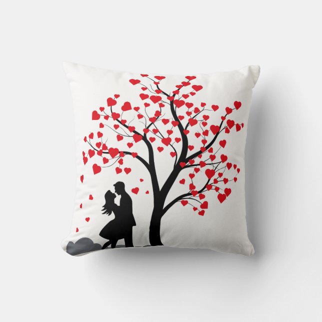 Romantic Couple Silhouette Love Tree Pillow (Front)