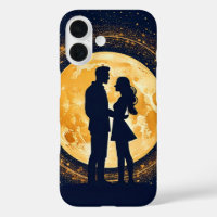 Romantic Couple Silhouette Moonlit Night