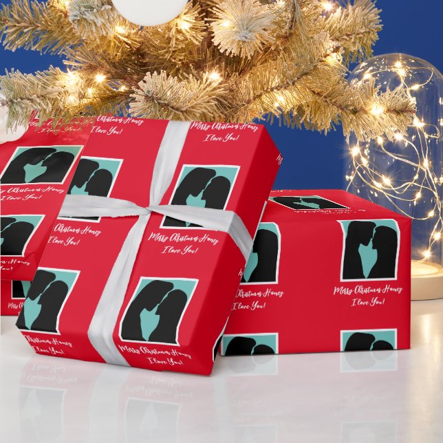 Romantic couple silhouette personalised Christmas Wrapping Paper (Holidays)