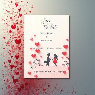 Romantic Couple Silhouette red hearts wedding Invitation