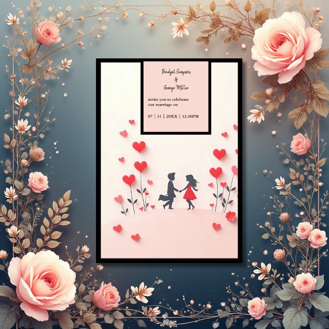 Romantic Couple Silhouette red hearts wedding Invitation (Creator Uploaded)