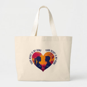 Romantic Couple Silhouette Sunset Heart Jumbo Tote