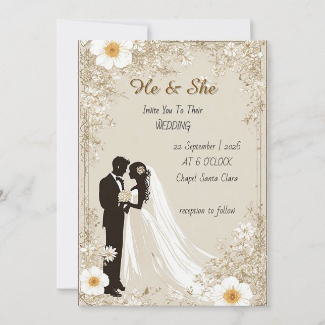 🌿 Romantic Couple Silhouette With Floral Frame 🌿 Invitation (Front)