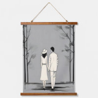 Romantic Couple Stroll Minimalist Line Art
