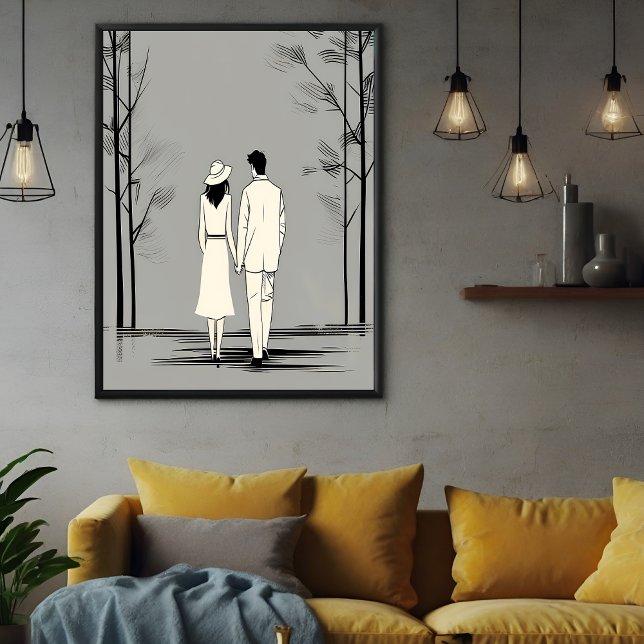 Romantic Couple Stroll Minimalist Line Art Poster (Creator Uploaded)
