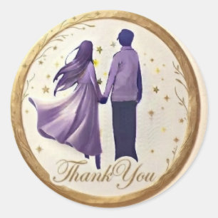 Romantic Couple Thank You Gold Starlight Round Sti Classic Round Sticker