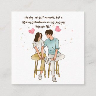 Romantic Couple Together - Vintage Minimalist Retr Square Business Card