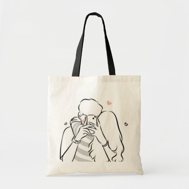Romantic Couple Tote Bag – Cute Love Gift for Her (Front)