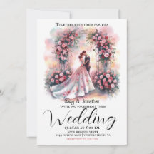 romantic couple under floral arch wedding