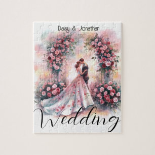 romantic couple under floral arch wedding jigsaw puzzle
