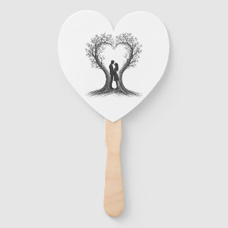 Romantic Couple Under Heart Trees Fine Art Print Hand Fan