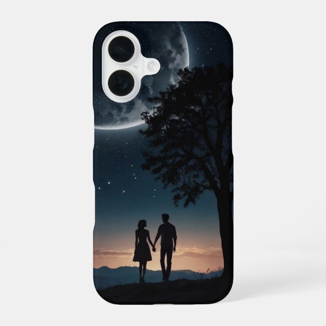 Romantic Couple Under Moon iPhone 16 Case (Back)
