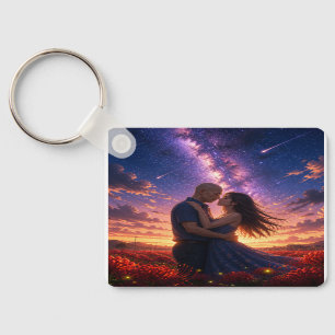Romantic Couple Under Starry Night Sky Keychain