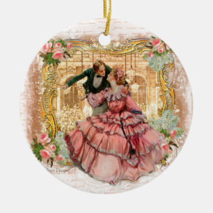 Romantic Couple Versaille Dance French Ceramic Tree Decoration