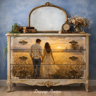 Romantic Couple Wheat Field Sunset Scene Decoupage Tissue Paper