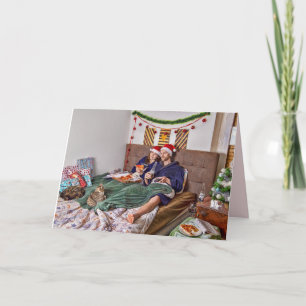 ROMANTIC COUPLE WITH CAT WITH CATS CHRISTMAS CARD