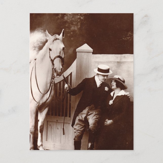 Romantic Couple with Grey Horse Postcard (Front)