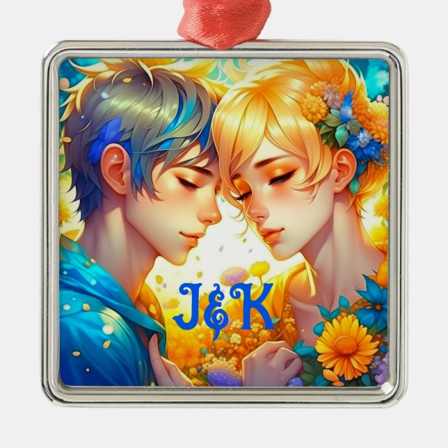 Romantic Couple's Gift | Personalised Anime Metal Tree Decoration (Front)