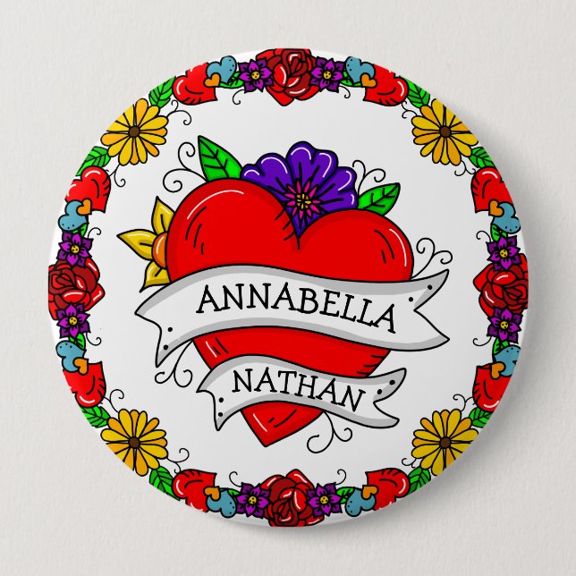 Romantic Couple's Gift | Tattoo Style Art     10 Cm Round Badge (Front)