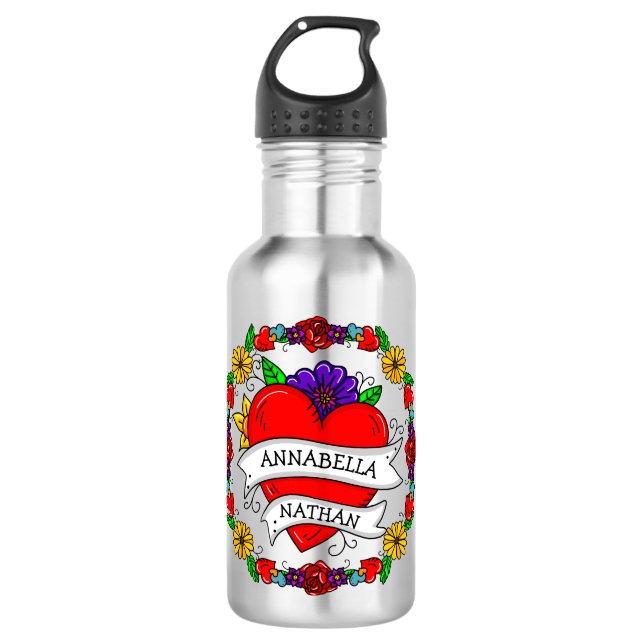 Romantic Couple's Gift | Tattoo Style Art  532 Ml Water Bottle (Front)