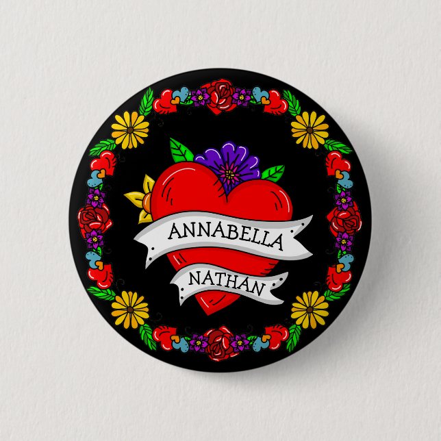 Romantic Couple's Gift | Tattoo Style Art     6 Cm Round Badge (Front)