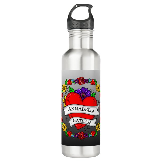 Romantic Couple's Gift | Tattoo Style Art    710 Ml Water Bottle (Front)