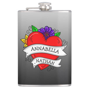 Romantic Couple's Gift Tattoo Style Art Hip Flask