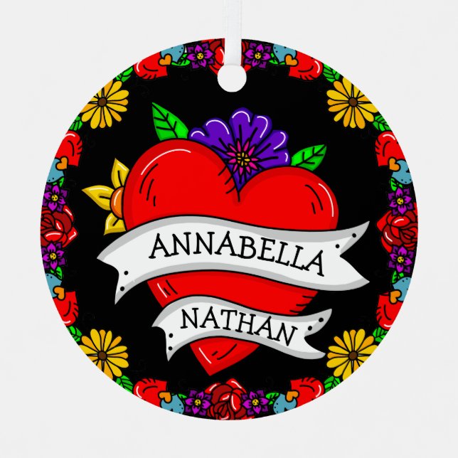 Romantic Couple's Gift | Tattoo Style Art   Metal Tree Decoration (Front)