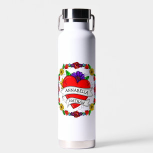 Romantic Couple's Gift   Tattoo Style Art  Water Bottle
