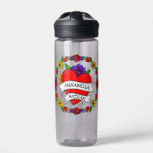 Romantic Couple's Gift   Tattoo Style Art    Water Bottle
