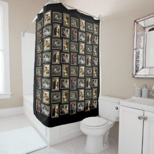Romantic Couples vintage postcard black with colou Shower Curtain