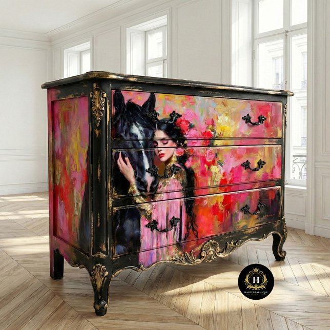 Romantic Cowgirl & Black Horse Decoupage  Tissue Paper (Creator Uploaded)