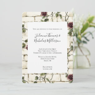 Romantic Cream Brick Wall Red Roses Wedding Invitation