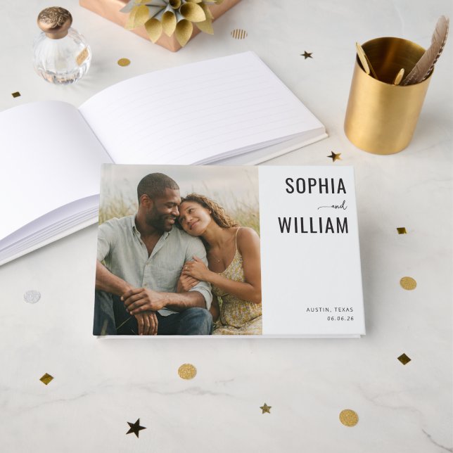 Romantic Cream Contemporary Photo Guest Book (Front Open)