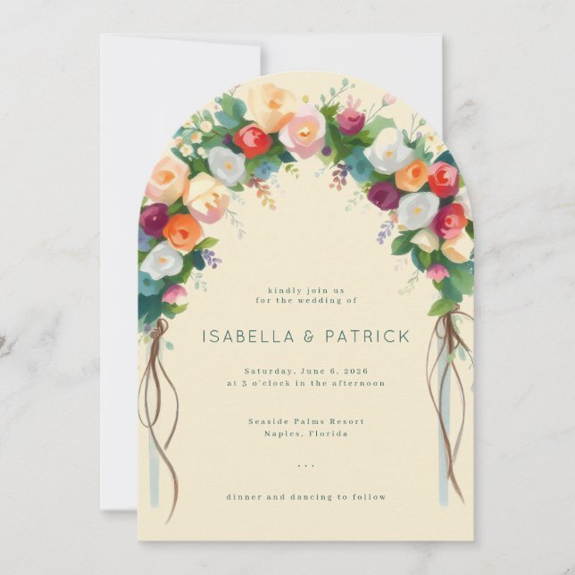 Romantic Cream Floral Arch Watercolor Invitation (Front)