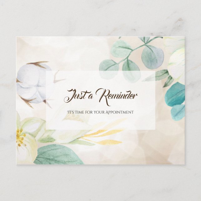 Romantic Cream Floral Elegant Appointment Reminder Postcard (Front)