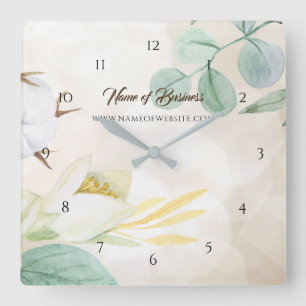 Romantic Cream Floral Elegant Website Boutique Square Wall Clock