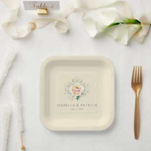 Romantic Cream Floral Wreath Paper Plate