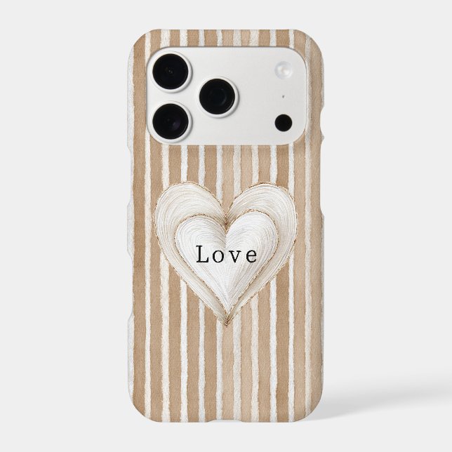 Romantic Cream Heart Brown Stripes Love (Back)