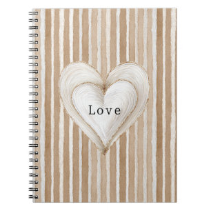 Romantic Cream Heart Brown Stripes Love Notebook