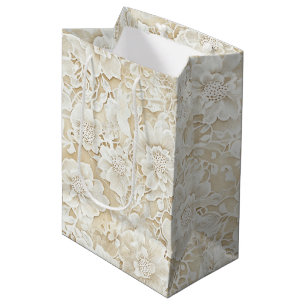 Romantic Cream Ivory Floral Wedding Medium Gift Bag