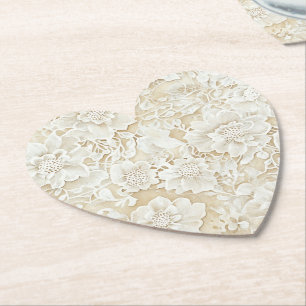 Romantic Cream Ivory Flowers Wedding Paper Coaster