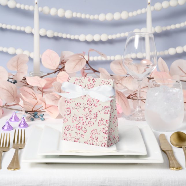 Romantic Cream Pink Glitter Floral Wedding Favour Box (Wedding)