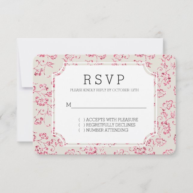 Romantic Cream Pink Glitter Floral Wedding RSVP (Front)