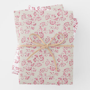 Romantic Cream Pink Glitter Floral Wedding Wrapping Paper Sheet