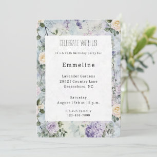Romantic Cream purple flowers Birthday Invitation
