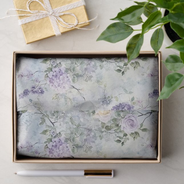 Romantic Cream purple flowers Bridal Shower Tissue Paper (Gift)