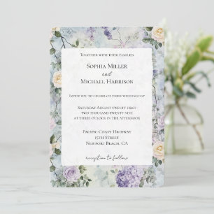 Romantic Cream purple flowers Wedding Invitation